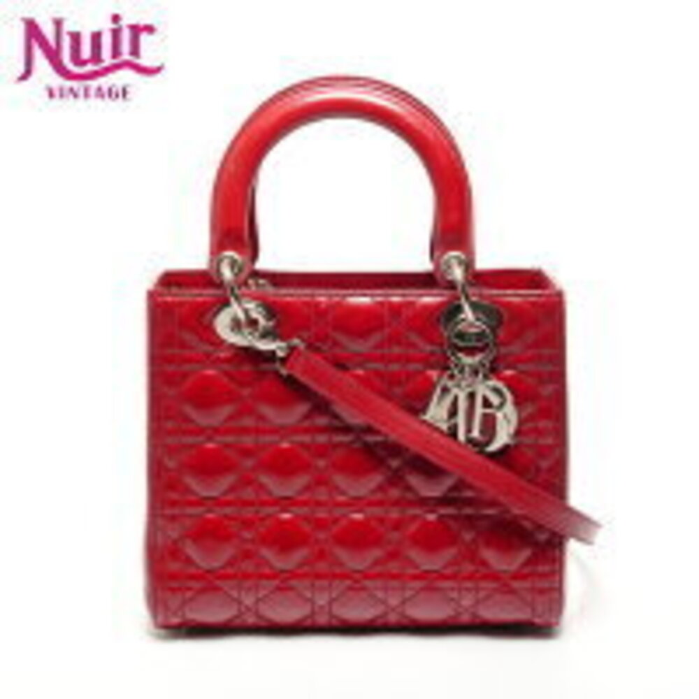 Christian Dior Patent Vernis Leather Lady Handbag Red
